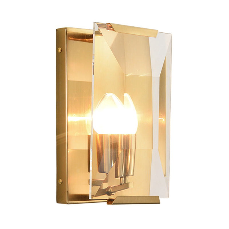 Skørter | Metal Rectangle Wall Lamp Light Minimalist 1 Head Black/Brass Finish Wall Lighting with Clear/Frosted Crystal Panel Shade