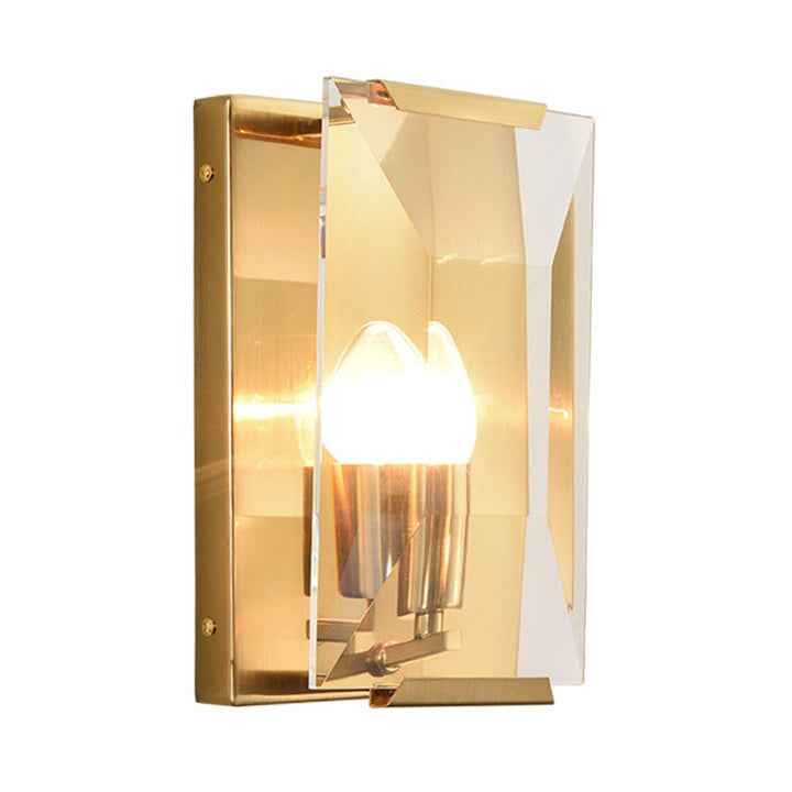 Skørter | Metal Rectangle Wall Lamp Light Minimalist 1 Head Black/Brass Finish Wall Lighting with Clear/Frosted Crystal Panel Shade