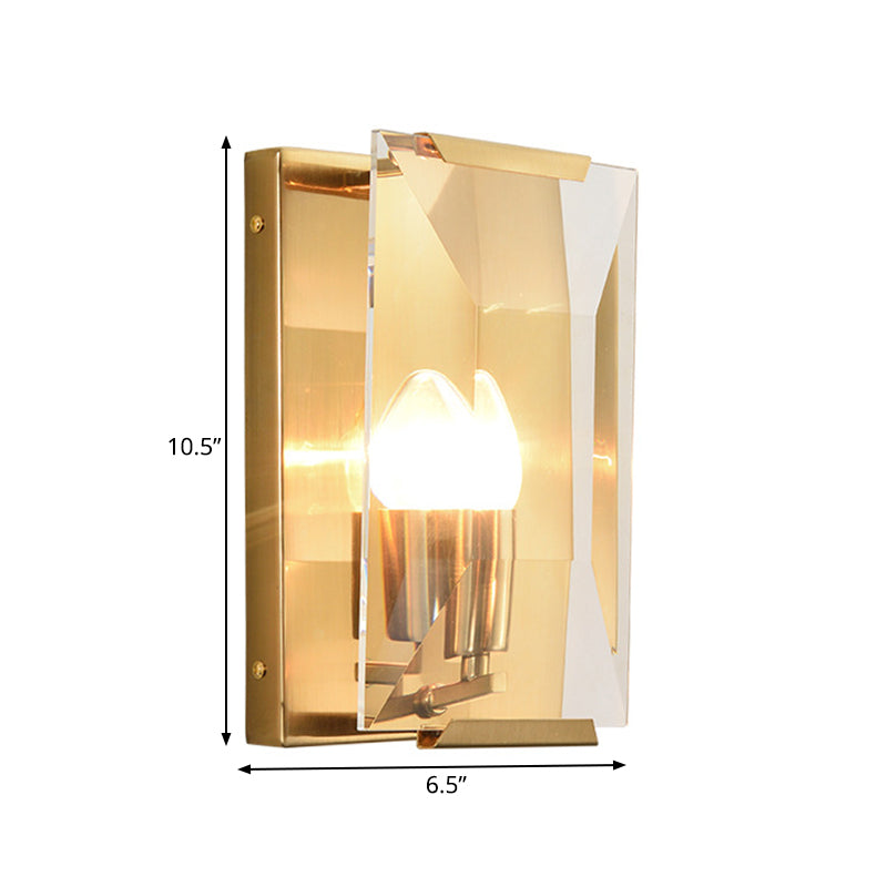 Skørter | Metal Rectangle Wall Lamp Light Minimalist 1 Head Black/Brass Finish Wall Lighting with Clear/Frosted Crystal Panel Shade