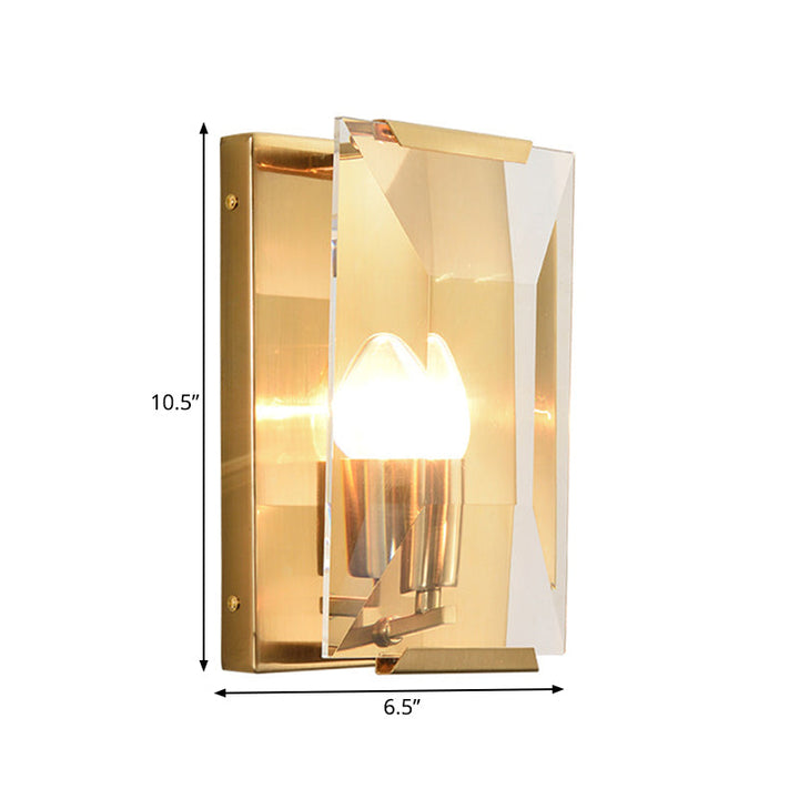 Skørter | Metal Rectangle Wall Lamp Light Minimalist 1 Head Black/Brass Finish Wall Lighting with Clear/Frosted Crystal Panel Shade