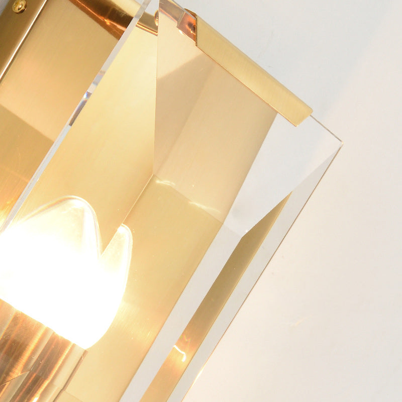 Skørter | Metal Rectangle Wall Lamp Light Minimalist 1 Head Black/Brass Finish Wall Lighting with Clear/Frosted Crystal Panel Shade