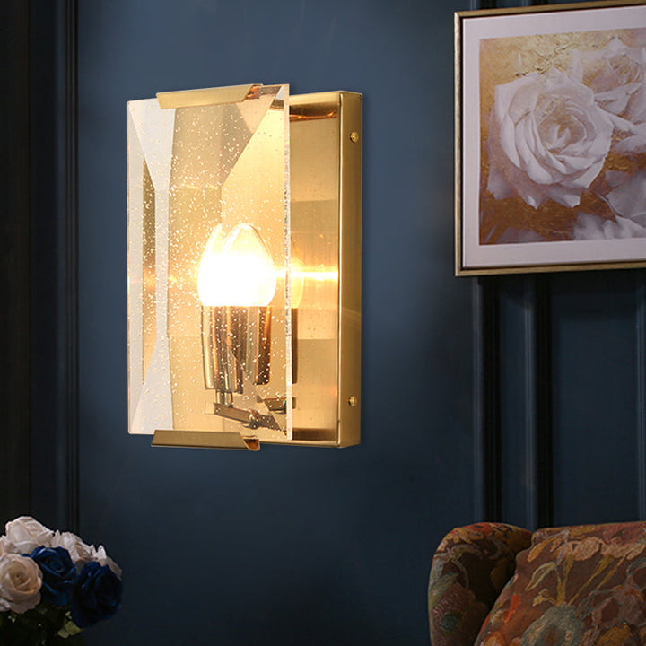 Skørter | Metal Rectangle Wall Lamp Light Minimalist 1 Head Black/Brass Finish Wall Lighting with Clear/Frosted Crystal Panel Shade