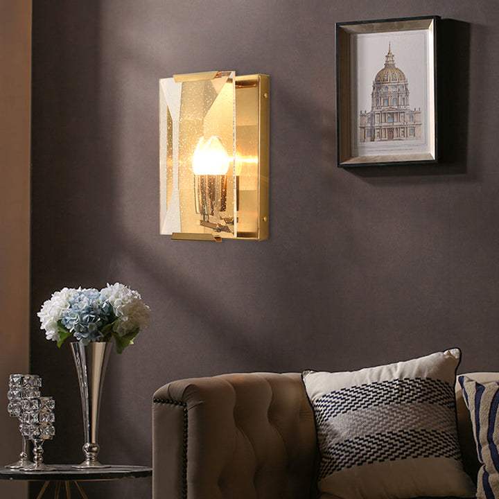 Skørter | Metal Rectangle Wall Lamp Light Minimalist 1 Head Black/Brass Finish Wall Lighting with Clear/Frosted Crystal Panel Shade