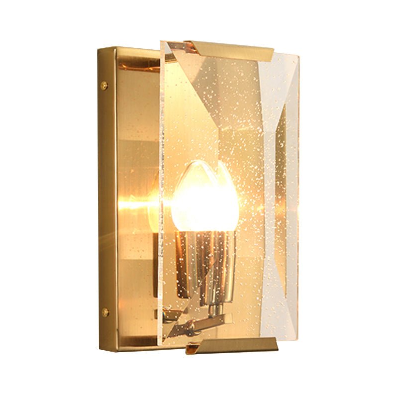 Skørter | Metal Rectangle Wall Lamp Light Minimalist 1 Head Black/Brass Finish Wall Lighting with Clear/Frosted Crystal Panel Shade