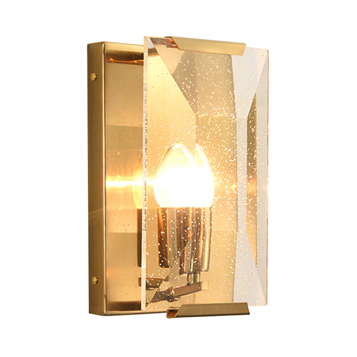 Skørter | Metal Rectangle Wall Lamp Light Minimalist 1 Head Black/Brass Finish Wall Lighting with Clear/Frosted Crystal Panel Shade