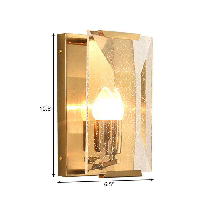 Skørter | Metal Rectangle Wall Lamp Light Minimalist 1 Head Black/Brass Finish Wall Lighting with Clear/Frosted Crystal Panel Shade