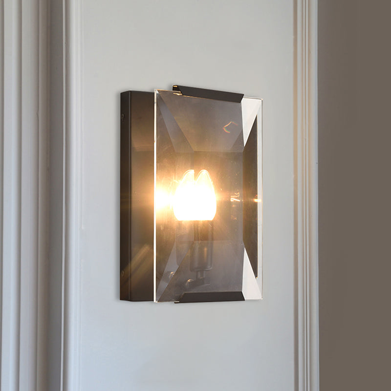 Skørter | Metal Rectangle Wall Lamp Light Minimalist 1 Head Black/Brass Finish Wall Lighting with Clear/Frosted Crystal Panel Shade