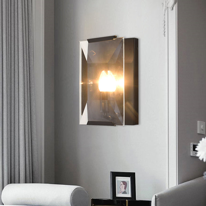 Skørter | Metal Rectangle Wall Lamp Light Minimalist 1 Head Black/Brass Finish Wall Lighting with Clear/Frosted Crystal Panel Shade