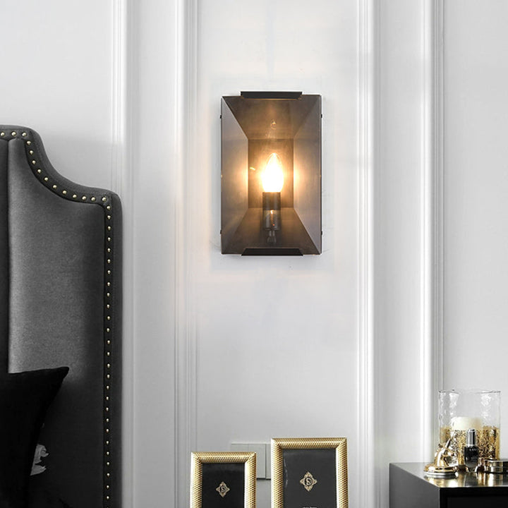 Skørter | Metal Rectangle Wall Lamp Light Minimalist 1 Head Black/Brass Finish Wall Lighting with Clear/Frosted Crystal Panel Shade
