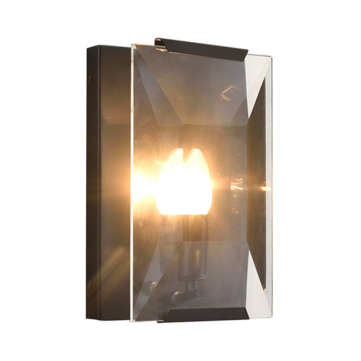 Skørter | Metal Rectangle Wall Lamp Light Minimalist 1 Head Black/Brass Finish Wall Lighting with Clear/Frosted Crystal Panel Shade