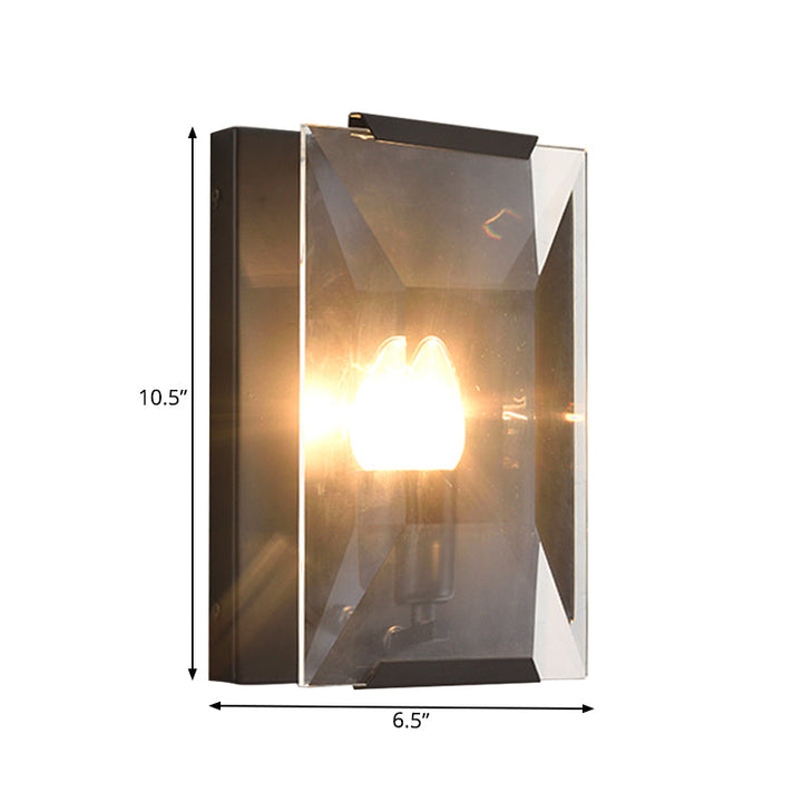 Skørter | Metal Rectangle Wall Lamp Light Minimalist 1 Head Black/Brass Finish Wall Lighting with Clear/Frosted Crystal Panel Shade