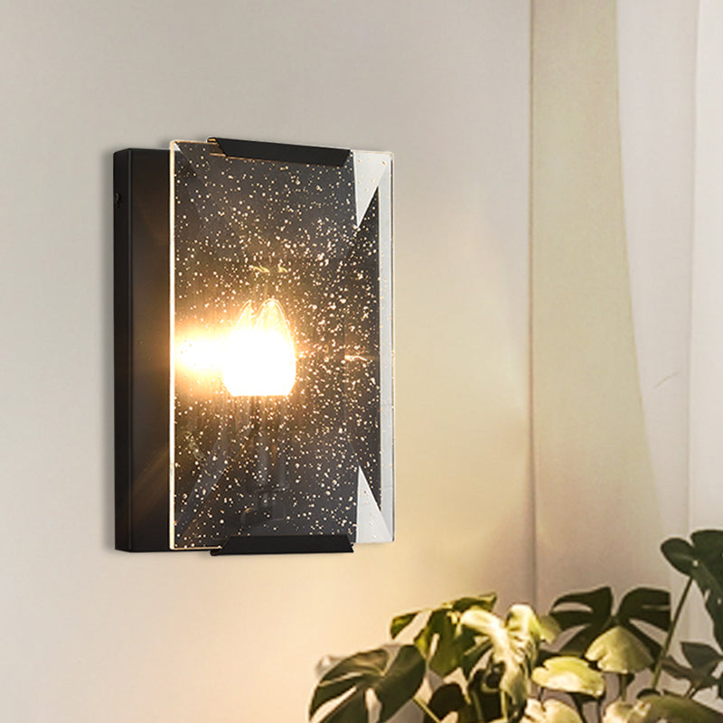 Skørter | Metal Rectangle Wall Lamp Light Minimalist 1 Head Black/Brass Finish Wall Lighting with Clear/Frosted Crystal Panel Shade
