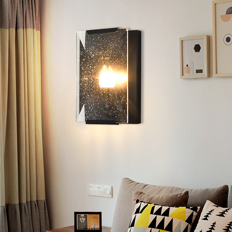 Skørter | Metal Rectangle Wall Lamp Light Minimalist 1 Head Black/Brass Finish Wall Lighting with Clear/Frosted Crystal Panel Shade