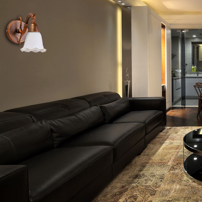 Skørter | 1/2/3-Head Wall Lamp Traditional Style Petal Shade Frosted Glass and Metal Wall Lamp in Copper/White