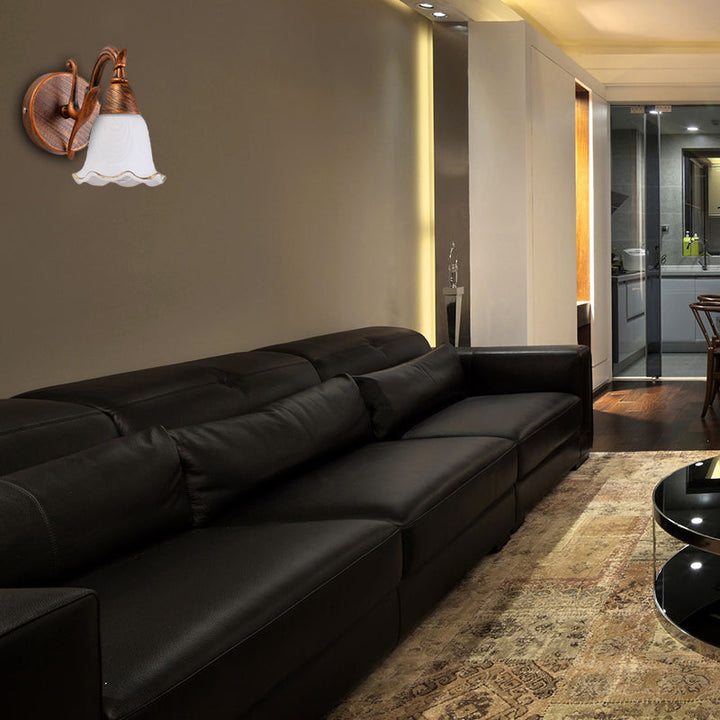 Skørter | 1/2/3-Head Wall Lamp Traditional Style Petal Shade Frosted Glass and Metal Wall Lamp in Copper/White
