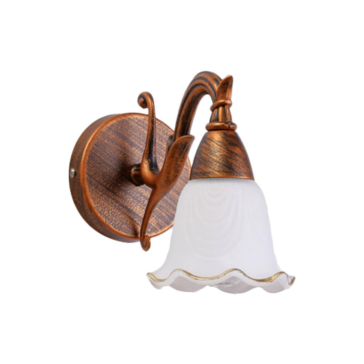 Skørter | 1/2/3-Head Wall Lamp Traditional Style Petal Shade Frosted Glass and Metal Wall Lamp in Copper/White