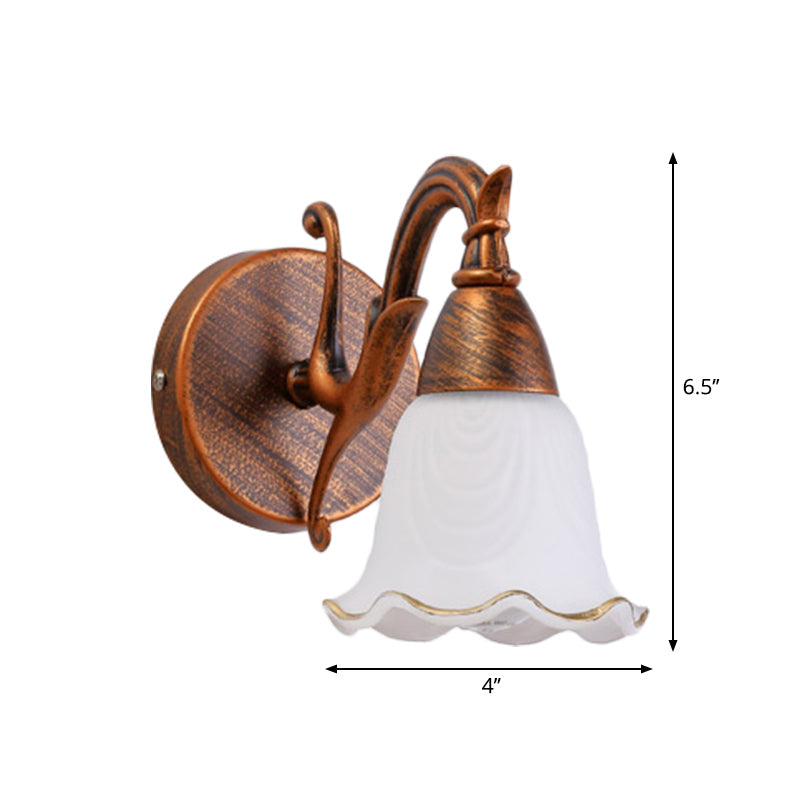 Skørter | 1/2/3-Head Wall Lamp Traditional Style Petal Shade Frosted Glass and Metal Wall Lamp in Copper/White