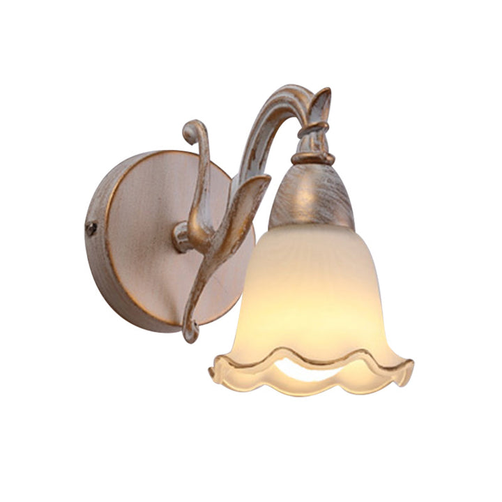 Skørter | 1/2/3-Head Wall Lamp Traditional Style Petal Shade Frosted Glass and Metal Wall Lamp in Copper/White
