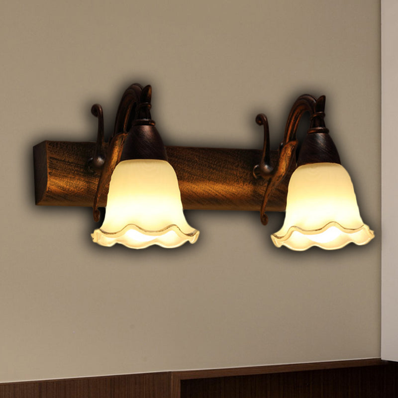 Skørter | 1/2/3-Head Wall Lamp Traditional Style Petal Shade Frosted Glass and Metal Wall Lamp in Copper/White