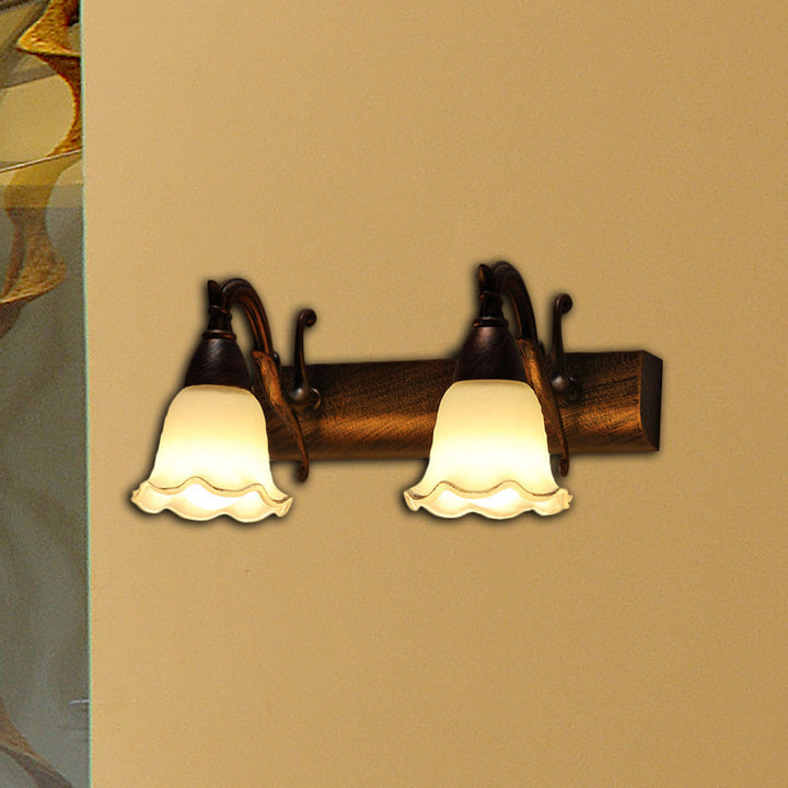 Skørter | 1/2/3-Head Wall Lamp Traditional Style Petal Shade Frosted Glass and Metal Wall Lamp in Copper/White