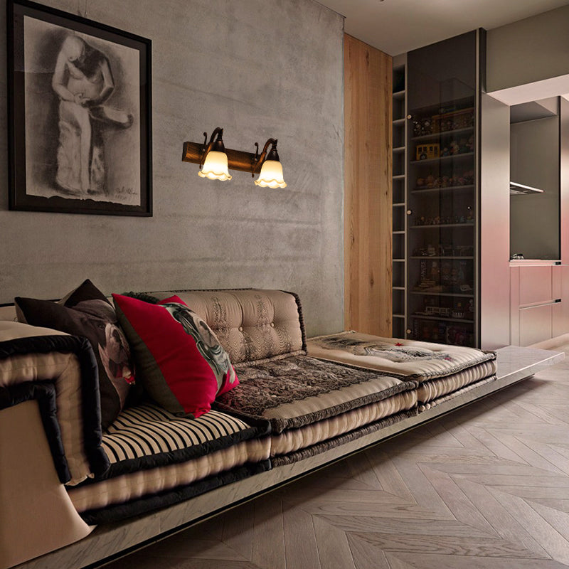 Skørter | 1/2/3-Head Wall Lamp Traditional Style Petal Shade Frosted Glass and Metal Wall Lamp in Copper/White