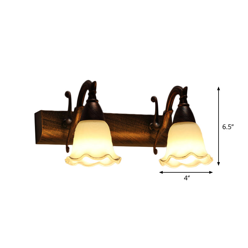 Skørter | 1/2/3-Head Wall Lamp Traditional Style Petal Shade Frosted Glass and Metal Wall Lamp in Copper/White