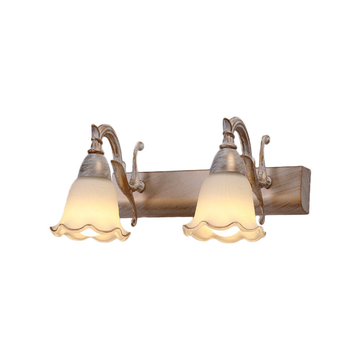 Skørter | 1/2/3-Head Wall Lamp Traditional Style Petal Shade Frosted Glass and Metal Wall Lamp in Copper/White
