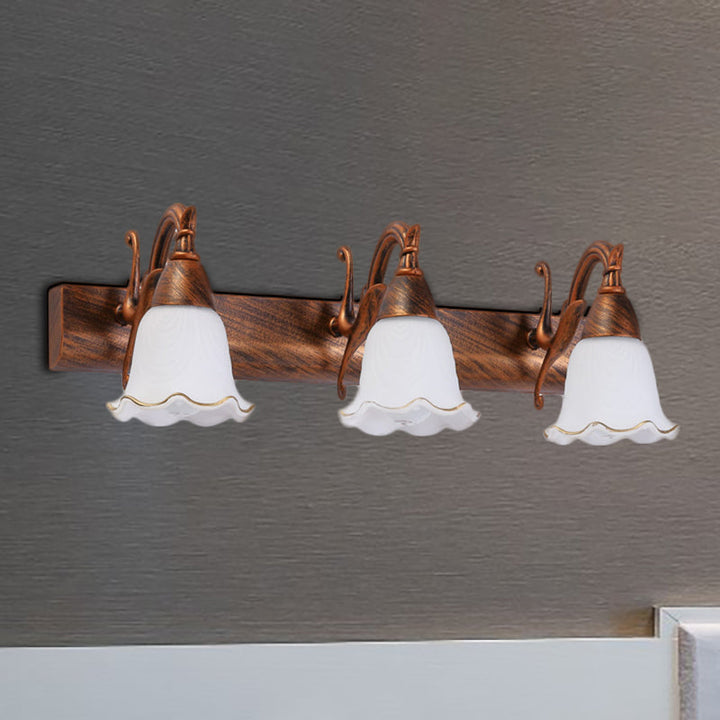 Skørter | 1/2/3-Head Wall Lamp Traditional Style Petal Shade Frosted Glass and Metal Wall Lamp in Copper/White