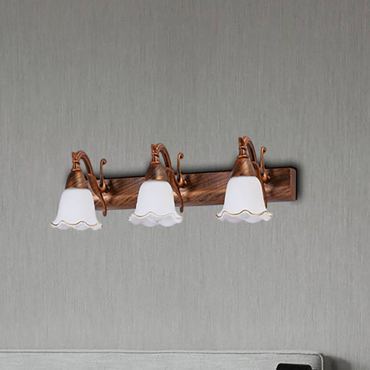 Skørter | 1/2/3-Head Wall Lamp Traditional Style Petal Shade Frosted Glass and Metal Wall Lamp in Copper/White