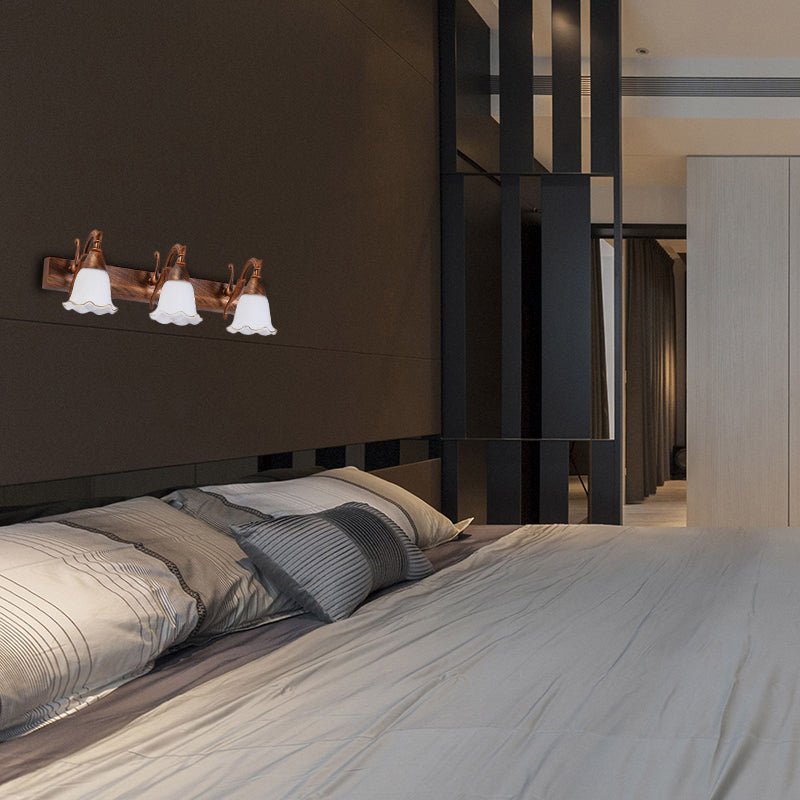 Skørter | 1/2/3-Head Wall Lamp Traditional Style Petal Shade Frosted Glass and Metal Wall Lamp in Copper/White