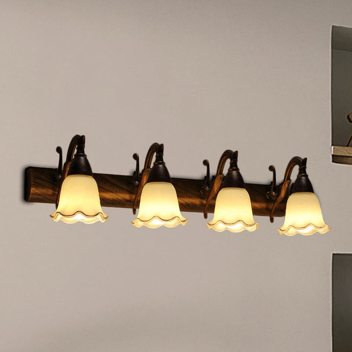 Skørter | 1/2/3-Head Wall Lamp Traditional Style Petal Shade Frosted Glass and Metal Wall Lamp in Copper/White