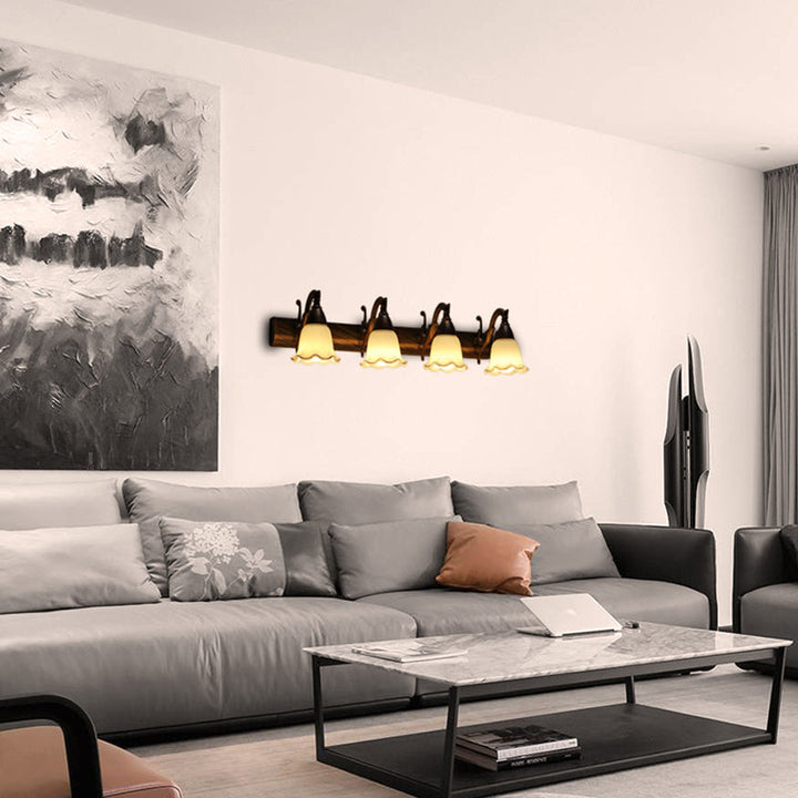 Skørter | 1/2/3-Head Wall Lamp Traditional Style Petal Shade Frosted Glass and Metal Wall Lamp in Copper/White