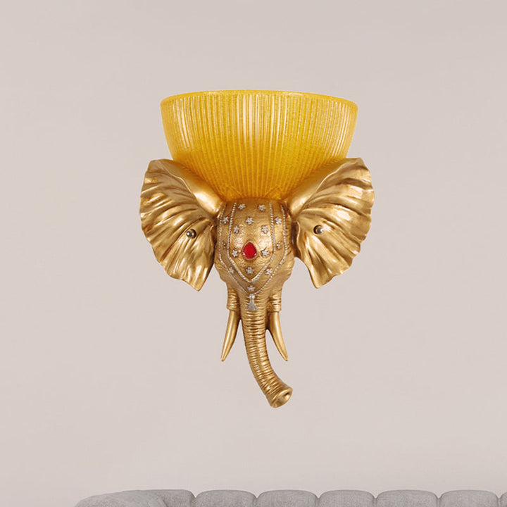 Skørter | Colonial Bowl Wall Mount Lighting Amber Glass 1 Cup Wall Lamp with White/Gold Elephant Nose to Left/Right
