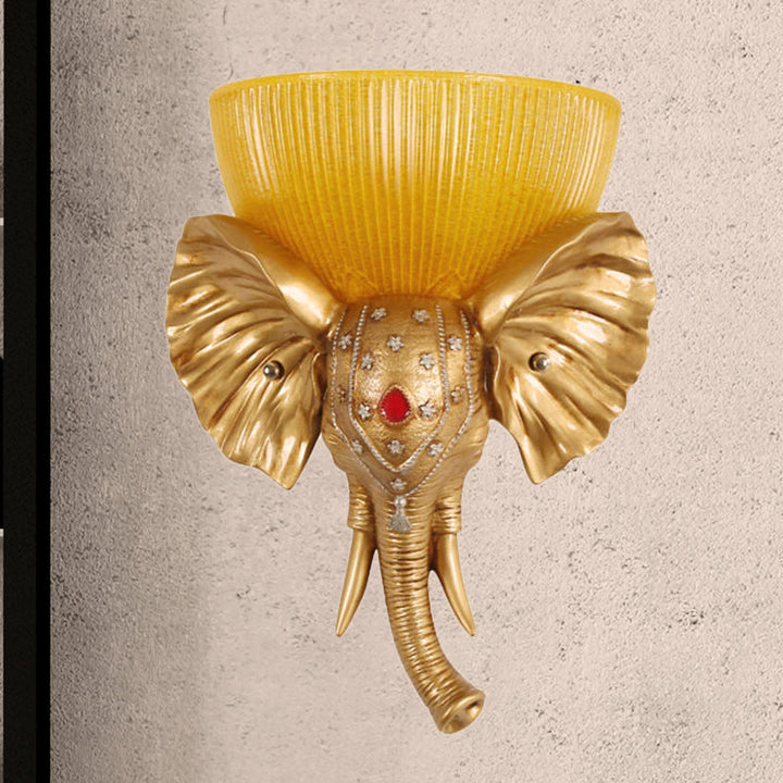 Skørter | Colonial Bowl Wall Mount Lighting Amber Glass 1 Cup Wall Lamp with White/Gold Elephant Nose to Left/Right