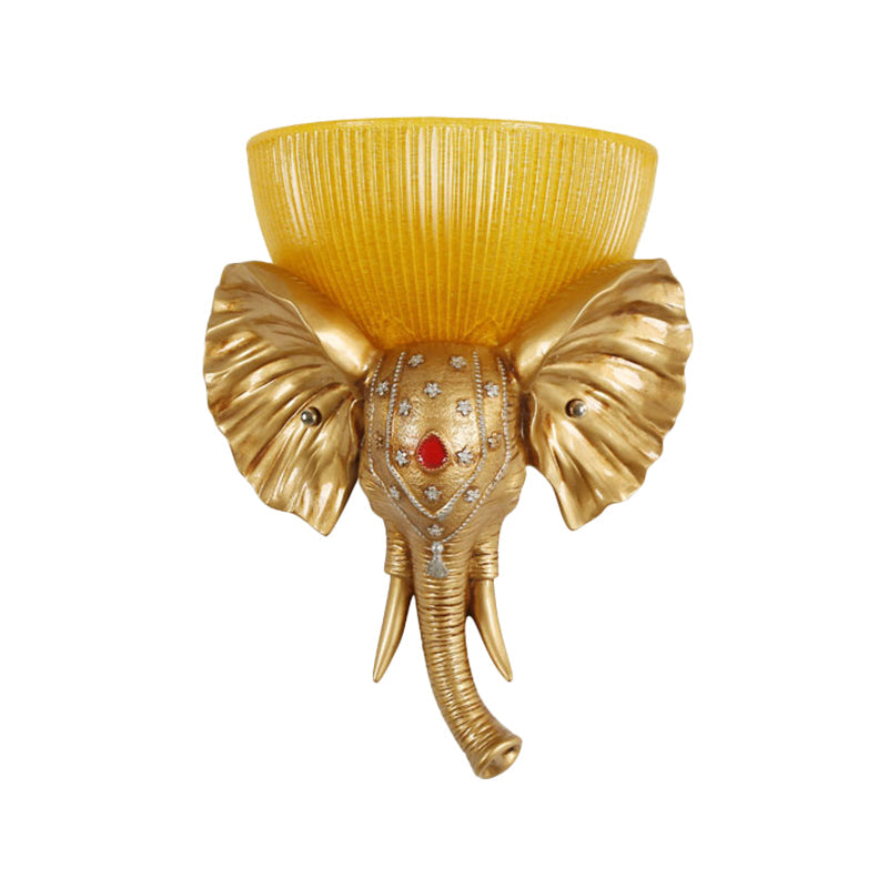 Skørter | Colonial Bowl Wall Mount Lighting Amber Glass 1 Cup Wall Lamp with White/Gold Elephant Nose to Left/Right