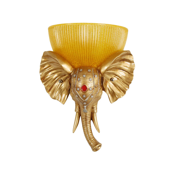 Skørter | Colonial Bowl Wall Mount Lighting Amber Glass 1 Cup Wall Lamp with White/Gold Elephant Nose to Left/Right