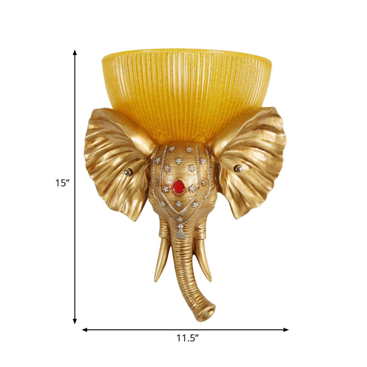 Skørter | Colonial Bowl Wall Mount Lighting Amber Glass 1 Cup Wall Lamp with White/Gold Elephant Nose to Left/Right