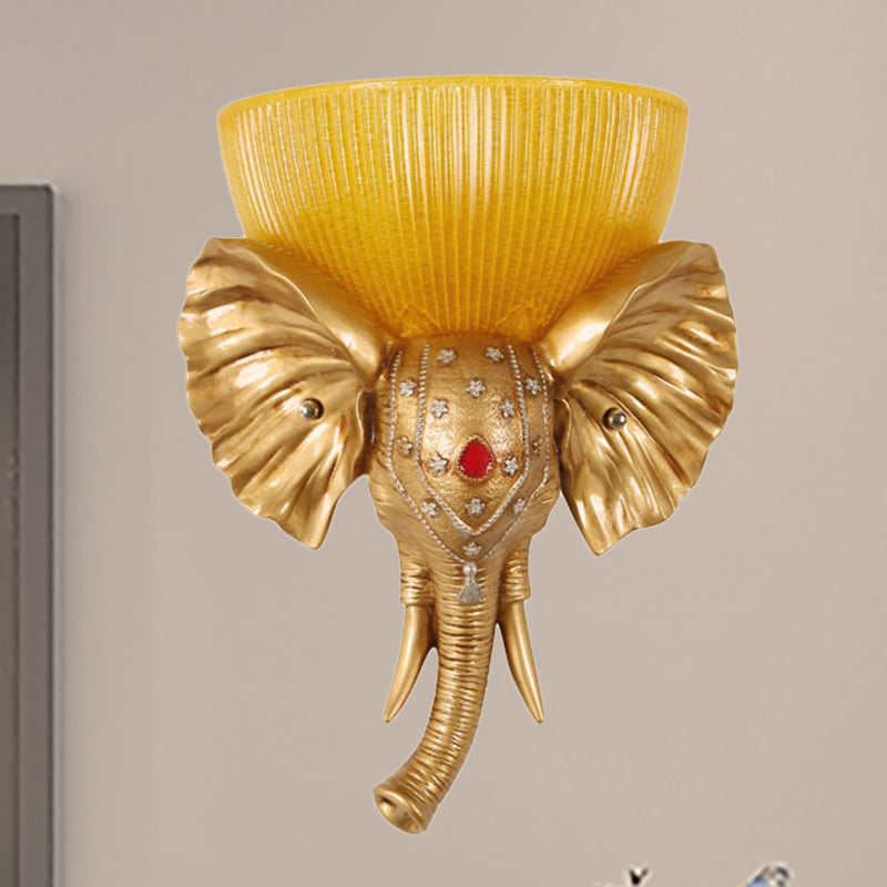 Skørter | Colonial Bowl Wall Mount Lighting Amber Glass 1 Cup Wall Lamp with White/Gold Elephant Nose to Left/Right