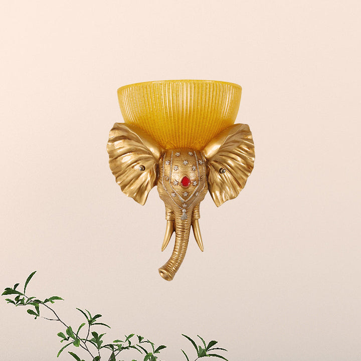 Skørter | Colonial Bowl Wall Mount Lighting Amber Glass 1 Cup Wall Lamp with White/Gold Elephant Nose to Left/Right