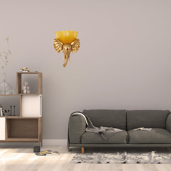 Skørter | Colonial Bowl Wall Mount Lighting Amber Glass 1 Cup Wall Lamp with White/Gold Elephant Nose to Left/Right