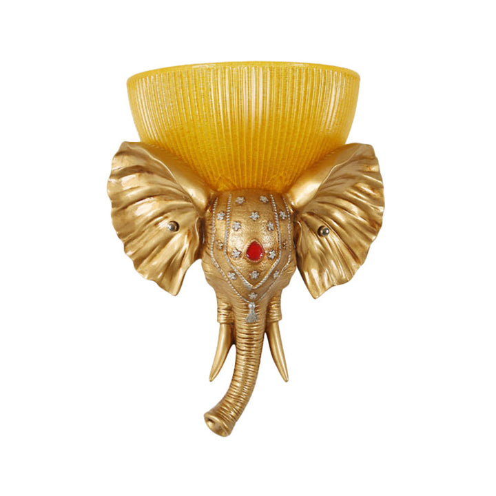 Skørter | Colonial Bowl Wall Mount Lighting Amber Glass 1 Cup Wall Lamp with White/Gold Elephant Nose to Left/Right