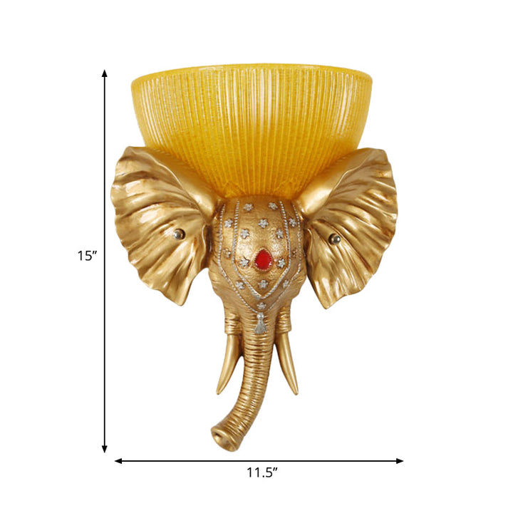 Skørter | Colonial Bowl Wall Mount Lighting Amber Glass 1 Cup Wall Lamp with White/Gold Elephant Nose to Left/Right