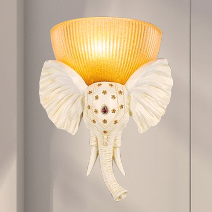 Skørter | Colonial Bowl Wall Mount Lighting Amber Glass 1 Cup Wall Lamp with White/Gold Elephant Nose to Left/Right