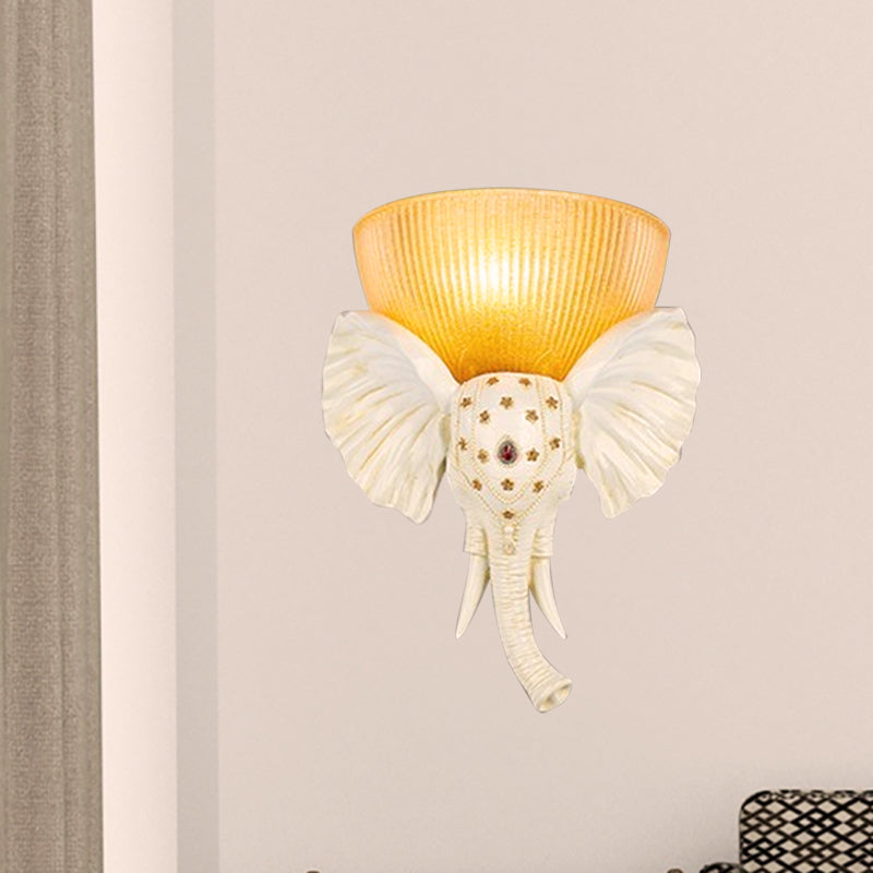 Skørter | Colonial Bowl Wall Mount Lighting Amber Glass 1 Cup Wall Lamp with White/Gold Elephant Nose to Left/Right