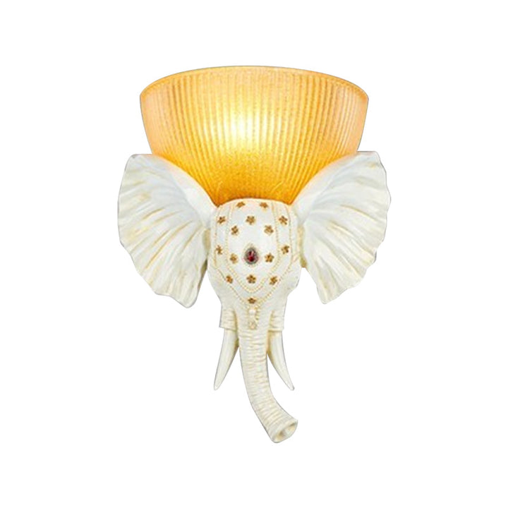 Skørter | Colonial Bowl Wall Mount Lighting Amber Glass 1 Cup Wall Lamp with White/Gold Elephant Nose to Left/Right