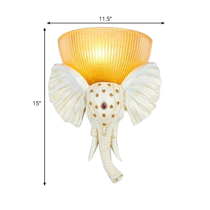 Skørter | Colonial Bowl Wall Mount Lighting Amber Glass 1 Cup Wall Lamp with White/Gold Elephant Nose to Left/Right