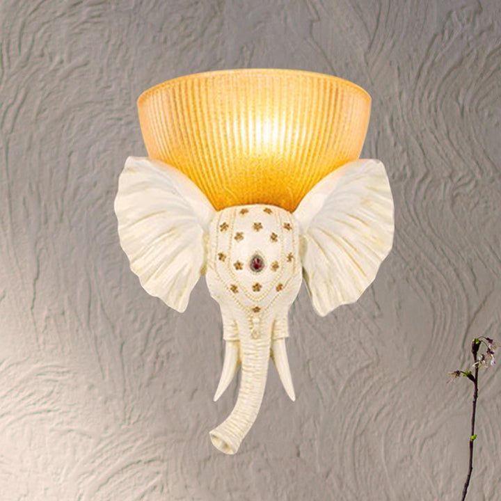 Skørter | Colonial Bowl Wall Mount Lighting Amber Glass 1 Cup Wall Lamp with White/Gold Elephant Nose to Left/Right