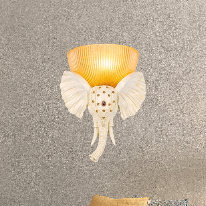 Skørter | Colonial Bowl Wall Mount Lighting Amber Glass 1 Cup Wall Lamp with White/Gold Elephant Nose to Left/Right