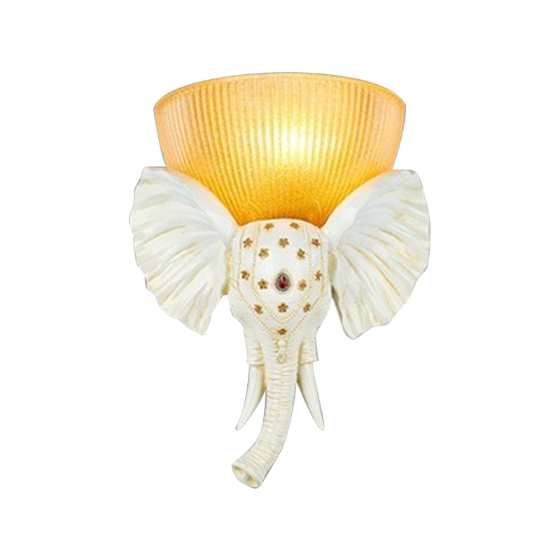 Skørter | Colonial Bowl Wall Mount Lighting Amber Glass 1 Cup Wall Lamp with White/Gold Elephant Nose to Left/Right