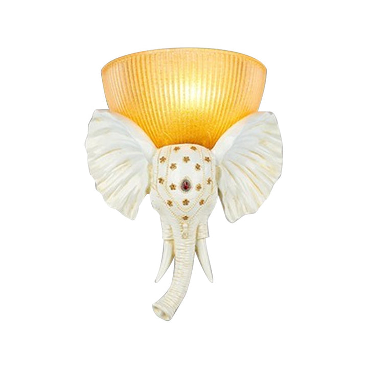 Skørter | Colonial Bowl Wall Mount Lighting Amber Glass 1 Cup Wall Lamp with White/Gold Elephant Nose to Left/Right